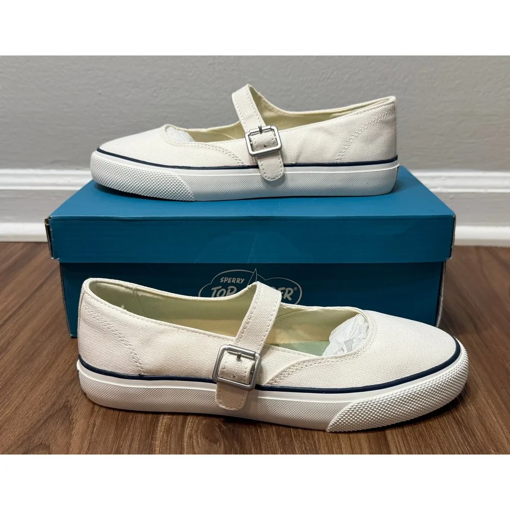 Sperry Top-Sider MJ Classic CVO White Canvas Mary Jane Shoes Womens Sz 7